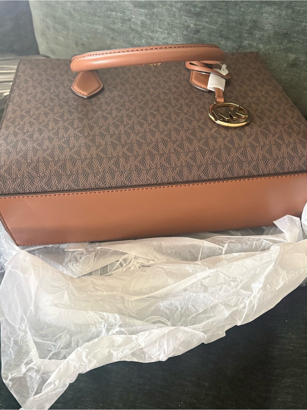 Michael Kors Brown Logo-Print Satchel with Gold Hardware - Picture 5 of 5